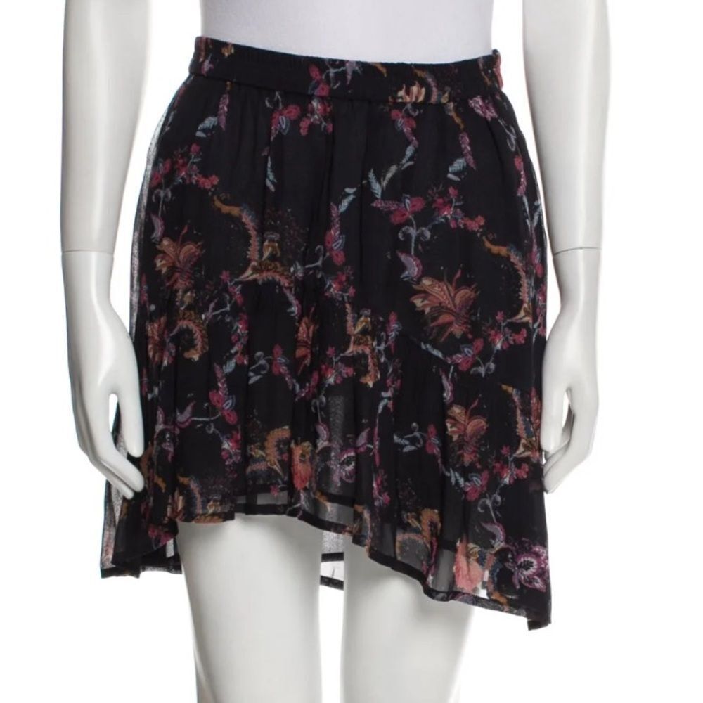 IRO black floral print tiered mini skirt new with tags size 4 (F36)